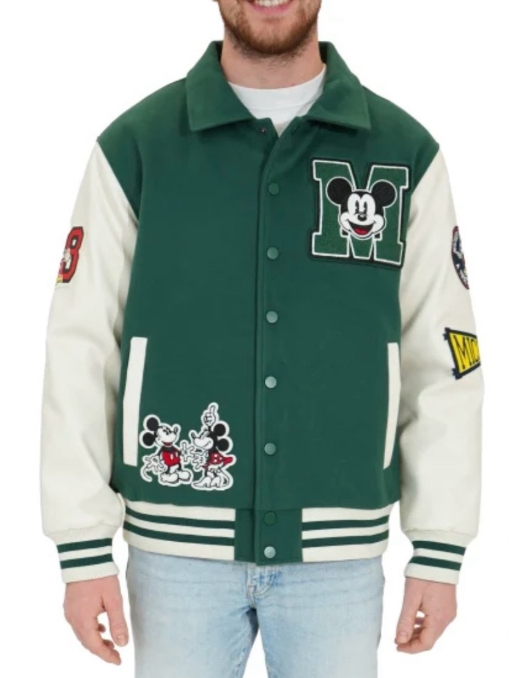 Disney Unisex Green and White Varsity Mickey Patch Jacket - Picture 4 of 12
